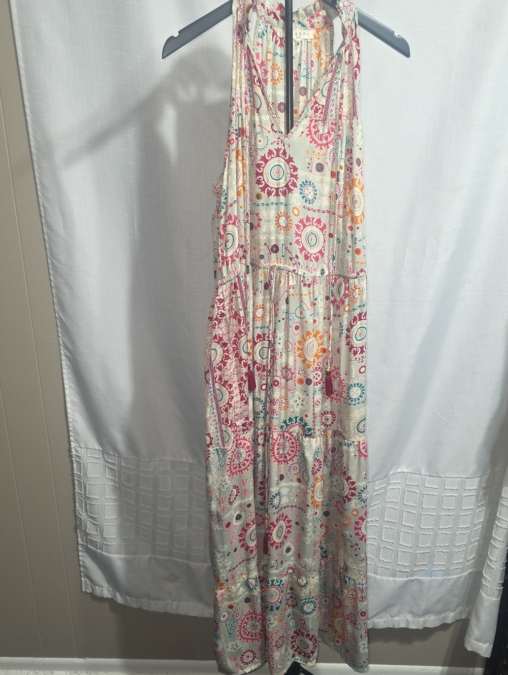 Boho Floral Maxi Dress  with Red and Teal Accents